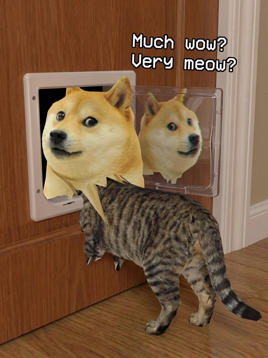 Much wow? Very meow? - Cat door scene